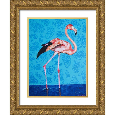 Flamingo Gold Ornate Wood Framed Art Print with Double Matting by Clumeck, Alana