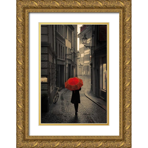 Red Rain Gold Ornate Wood Framed Art Print with Double Matting by Corso, Stefano