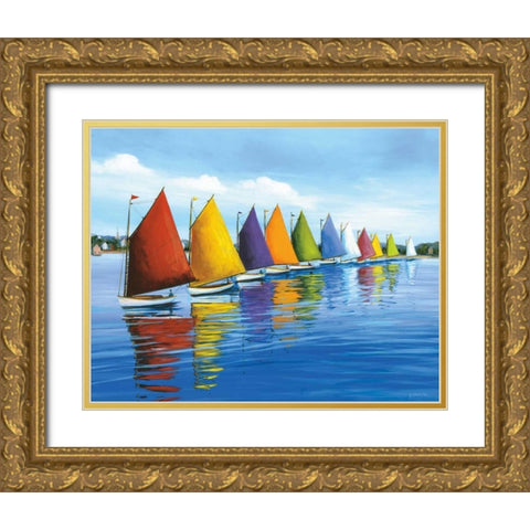 Rainbow Cats Gold Ornate Wood Framed Art Print with Double Matting by Caldwell Fisher, Sally