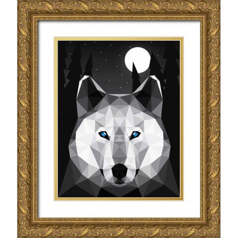 Tundra Wolf Gold Ornate Wood Framed Art Print with Double Matting by Davies Babies