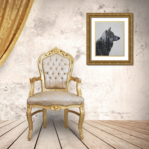 Winter Wolf Gold Ornate Wood Framed Art Print with Double Matting by Davies Babies