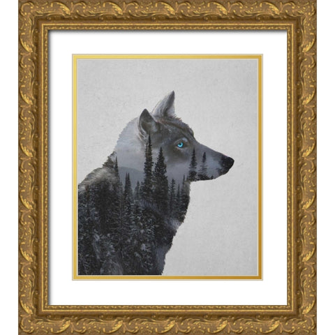 Winter Wolf Gold Ornate Wood Framed Art Print with Double Matting by Davies Babies