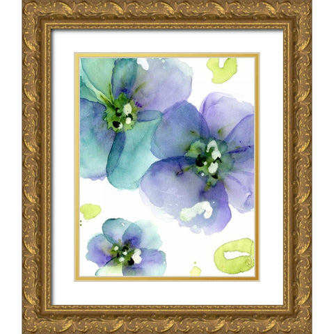 Blue Flowers Gold Ornate Wood Framed Art Print with Double Matting by Derman, Dawn