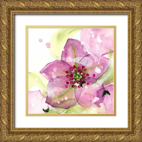 Pink Flower in the Snow Gold Ornate Wood Framed Art Print with Double Matting by Derman, Dawn