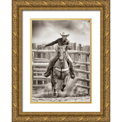 Ride â€˜Em Cowgirl Gold Ornate Wood Framed Art Print with Double Matting by Dearing, Lisa