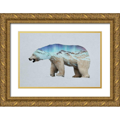 The Arctic Polar Bear Gold Ornate Wood Framed Art Print with Double Matting by Davies Babies