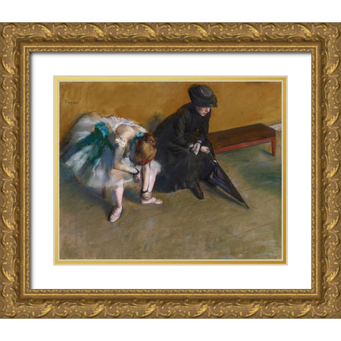 Waiting Gold Ornate Wood Framed Art Print with Double Matting by Degas, Edgar