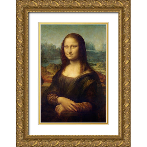 Mona Lisa Gold Ornate Wood Framed Art Print with Double Matting by Da Vinci, Leonardo