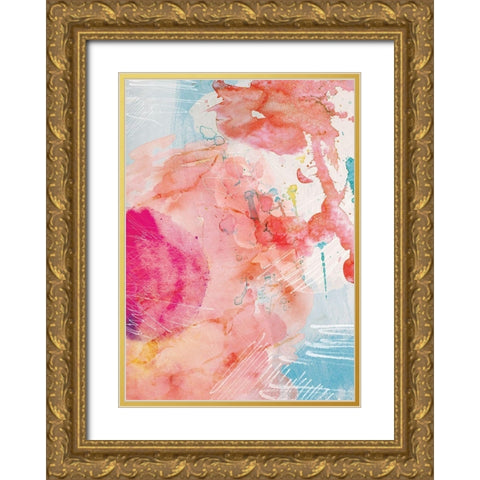 Abstract Turquoise Pink No. 1 Gold Ornate Wood Framed Art Print with Double Matting by Duncan-He, Louis