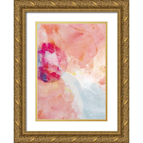 Abstract Turquoise Pink No. 2 Gold Ornate Wood Framed Art Print with Double Matting by Duncan-He, Louis