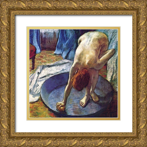 Frau in der Bedewanne Gold Ornate Wood Framed Art Print with Double Matting by Degas, Edgar