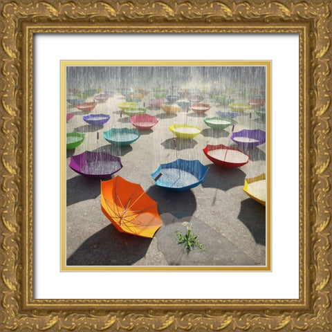 Downpour Gold Ornate Wood Framed Art Print with Double Matting by Decker, Cynthia