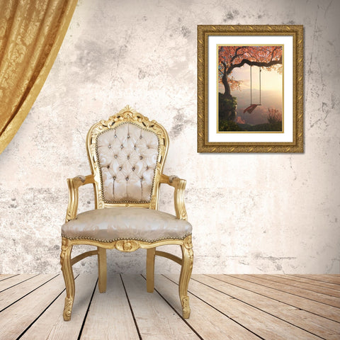 Tree Swing Gold Ornate Wood Framed Art Print with Double Matting by Decker, Cynthia