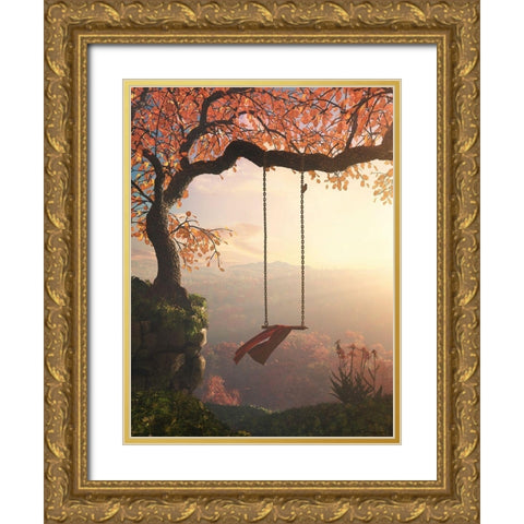 Tree Swing Gold Ornate Wood Framed Art Print with Double Matting by Decker, Cynthia