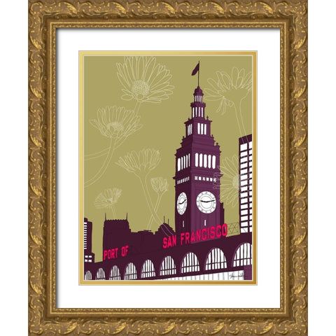 Ferry Building - San Francisco Gold Ornate Wood Framed Art Print with Double Matting by Donahue, Shane
