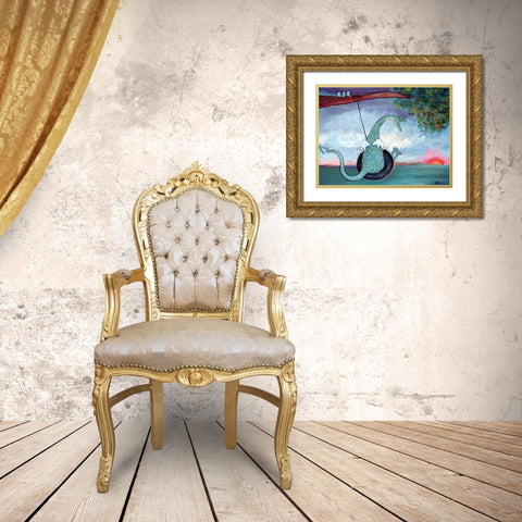 Dragon Swinging Gold Ornate Wood Framed Art Print with Double Matting by Doss, Andrea