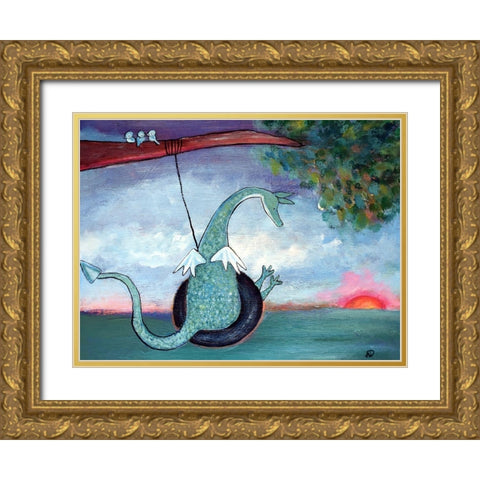 Dragon Swinging Gold Ornate Wood Framed Art Print with Double Matting by Doss, Andrea