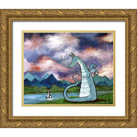 Francis The Dragon Gold Ornate Wood Framed Art Print with Double Matting by Doss, Andrea