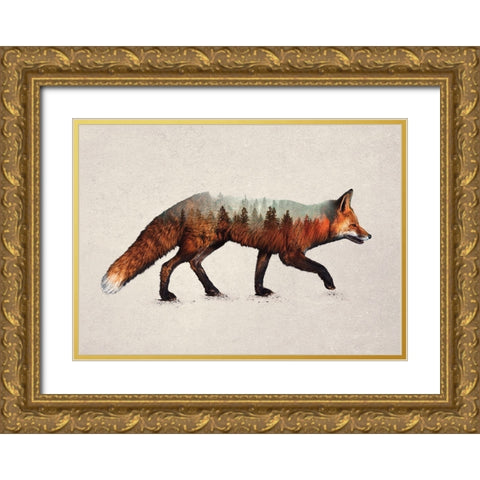 The Red Fox Gold Ornate Wood Framed Art Print with Double Matting by Davies Babies