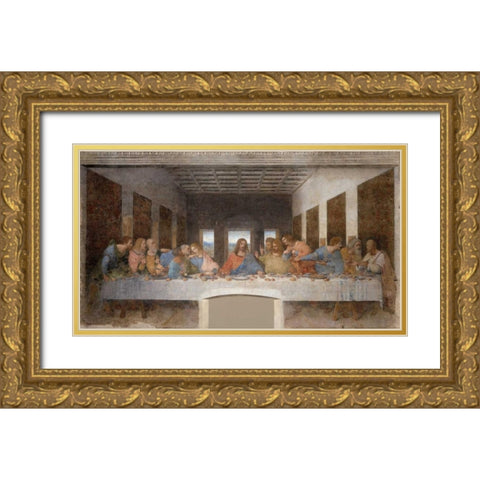 The Last Supper Gold Ornate Wood Framed Art Print with Double Matting by Da Vinci, Leonardo