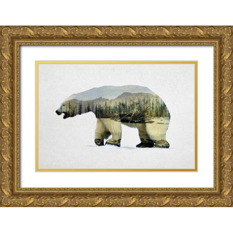 Arctic Polar Bear Gold Ornate Wood Framed Art Print with Double Matting by Davies Babies