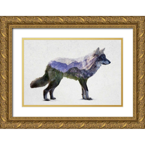 Rocky Mountain Grey Wolf Gold Ornate Wood Framed Art Print with Double Matting by Davies Babies