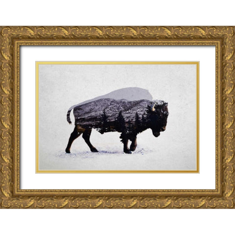 The American Bison Gold Ornate Wood Framed Art Print with Double Matting by Davies Babies