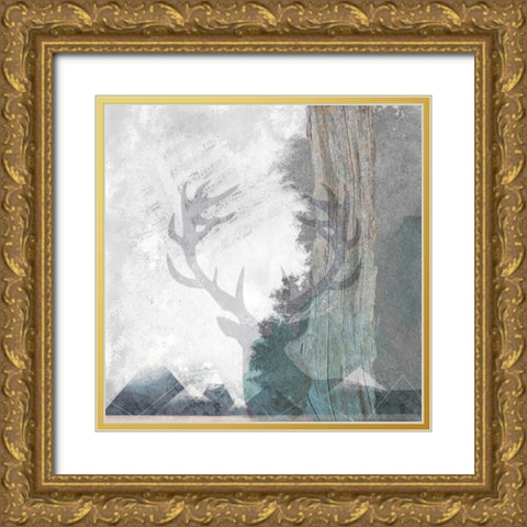 Deer and Mountains 1 Gold Ornate Wood Framed Art Print with Double Matting by Duncan-He, Louis