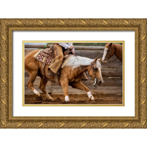 Cutting Horses Gold Ornate Wood Framed Art Print with Double Matting by Dearing, Lisa