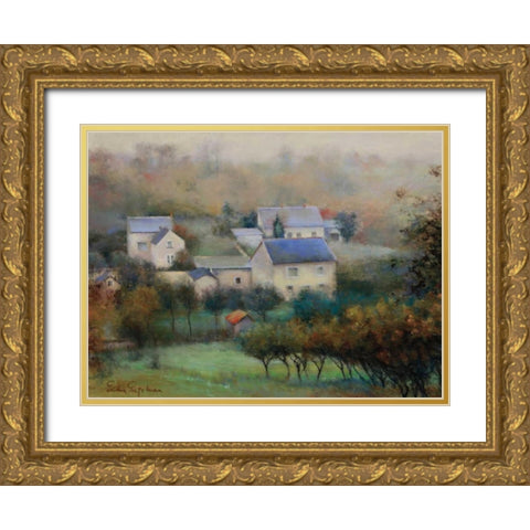 Countryside Hamlet Gold Ornate Wood Framed Art Print with Double Matting by Engelman, Esther
