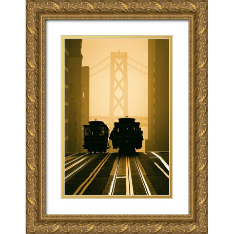 Cable Cars San Francisco Gold Ornate Wood Framed Art Print with Double Matting by Funk, Mitchell
