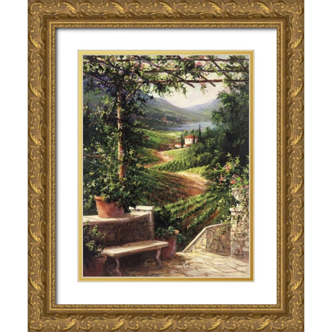 Chianti Vineyard Gold Ornate Wood Framed Art Print with Double Matting by Fronckowiak, Art