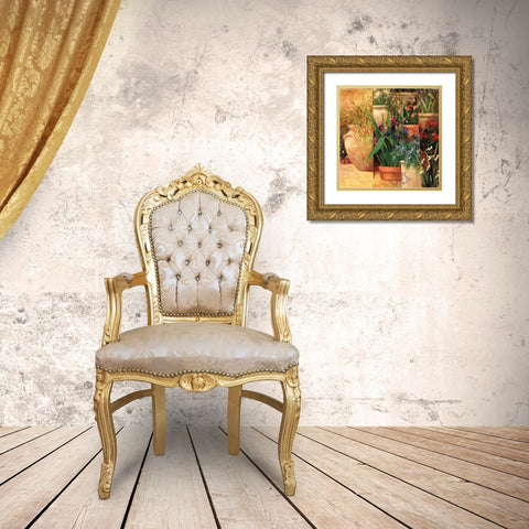 Flower Pots Left Gold Ornate Wood Framed Art Print with Double Matting by Fronckowiak, Art