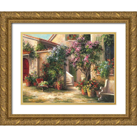 Garden Courtyard Gold Ornate Wood Framed Art Print with Double Matting by Fronckowiak, Art