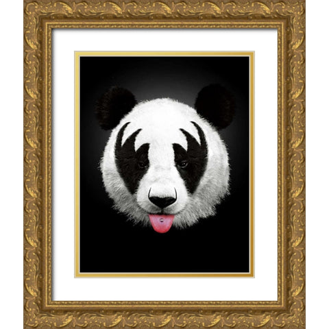 Panda Rocks Gold Ornate Wood Framed Art Print with Double Matting by Farkas, Robert