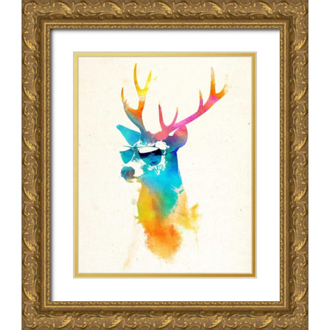Sunny Stag Gold Ornate Wood Framed Art Print with Double Matting by Farkas, Robert