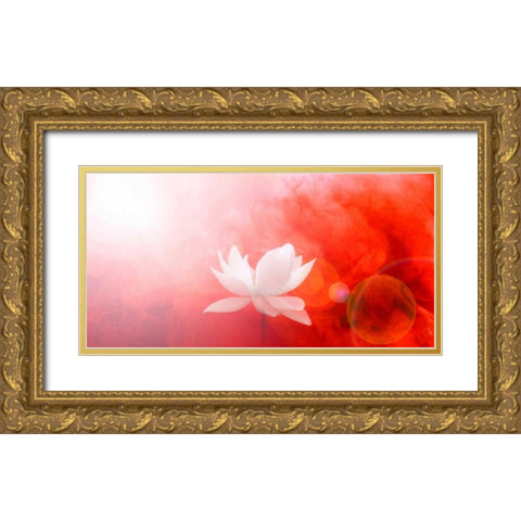 Lotus in Flames Gold Ornate Wood Framed Art Print with Double Matting by Farzad, Bahman