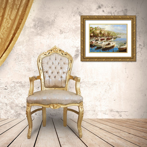 Harbor Bay Gold Ornate Wood Framed Art Print with Double Matting by Furtesen