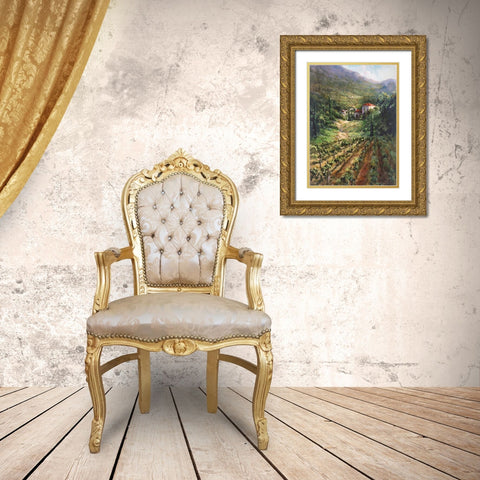 Tuscany Vineyard Gold Ornate Wood Framed Art Print with Double Matting by Fronckowiak, Art