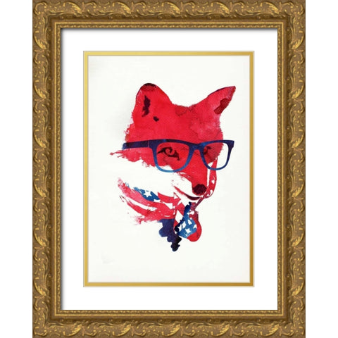 American Fox Gold Ornate Wood Framed Art Print with Double Matting by Farkas, Robert
