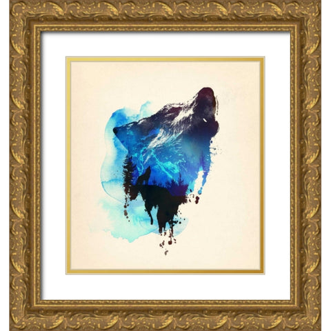 Alone As a Wolf Gold Ornate Wood Framed Art Print with Double Matting by Farkas, Robert