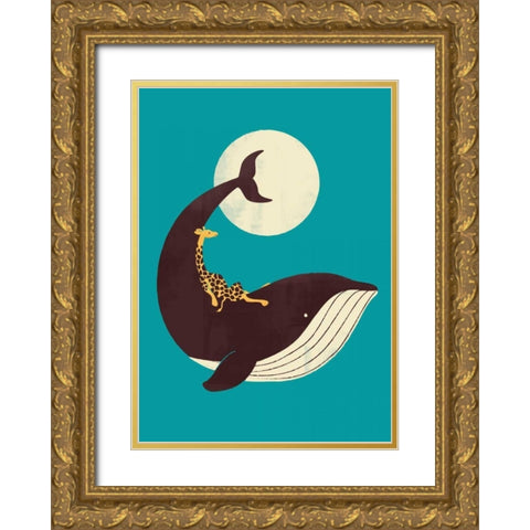 The Giraffe and The Whale Gold Ornate Wood Framed Art Print with Double Matting by Fleck, Jay