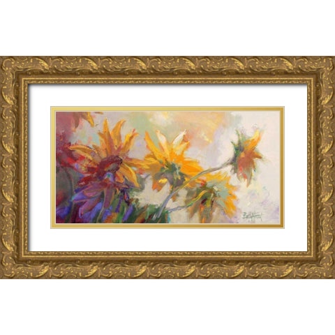 Three Long Blossoms Gold Ornate Wood Framed Art Print with Double Matting by Forst, Beth A.