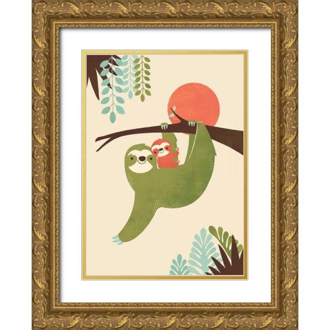 Mama Sloth Gold Ornate Wood Framed Art Print with Double Matting by Fleck, Jay