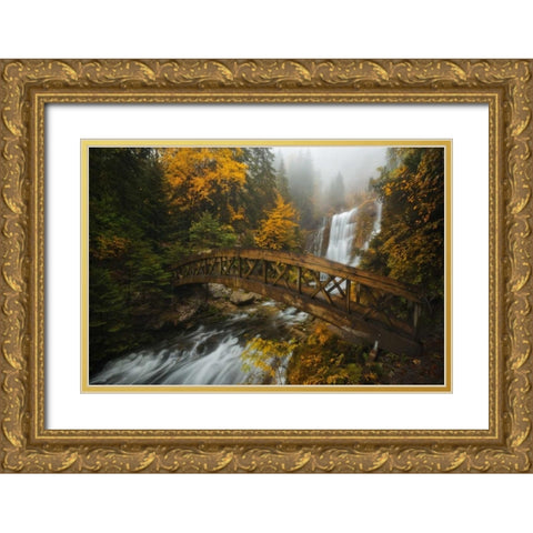 A Bridge in the Forest Gold Ornate Wood Framed Art Print with Double Matting by Fossati, Enrico