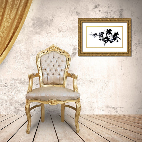 Black Horses Gold Ornate Wood Framed Art Print with Double Matting by Farkas, Robert
