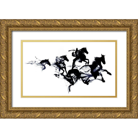 Black Horses Gold Ornate Wood Framed Art Print with Double Matting by Farkas, Robert