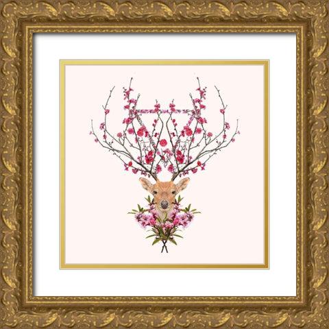 Spring Deer Gold Ornate Wood Framed Art Print with Double Matting by Farkas, Robert