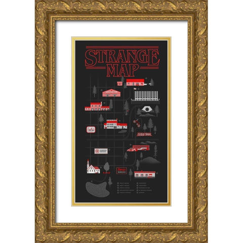 Strange Map Gold Ornate Wood Framed Art Print with Double Matting by Farkas, Robert