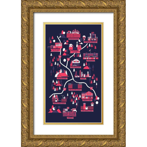 The Walking Dead Map Gold Ornate Wood Framed Art Print with Double Matting by Farkas, Robert